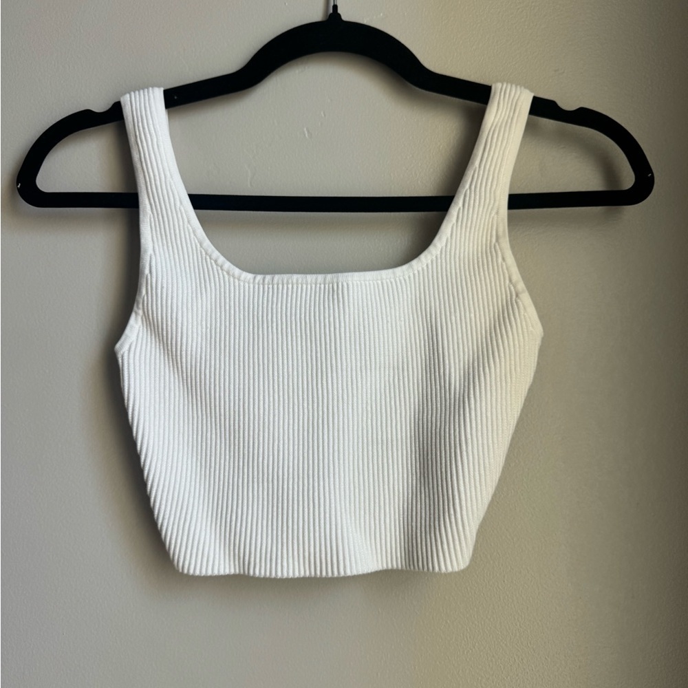 Babaton Aritizia White Sculpt Knit Square Neck Tank Top XS